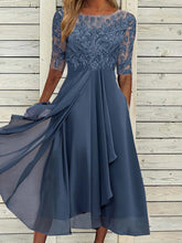 Round Neck Lace Swing Elegant Occasion Formal Midi Prom Dress