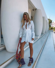 Hoobd Knotted Design Plunge Bodycon Shirt Dress