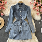 Hoobd Blue On-trend Multi Pocket Denim Mini Dress