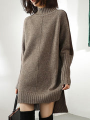 Loose Long Sleeves Contrast Color Half Turtleneck Sweater Dresses