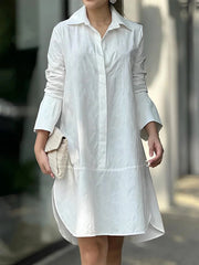 Long Sleeves Loose Solid Color Split-Joint Lapel Collar Mini Shirt Dresses