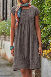 Elegant Solid Fold O Neck A Line Midi Dresses(6 Colors)