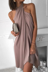 Fashion Elegant Solid Halter Irregular Mini Dresses