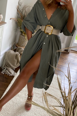 Hoobd Belted Long Sleeve Maxi Shirtdress