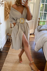 Hoobd Belted Long Sleeve Maxi Shirtdress