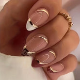 24 Pcs Pink Press On Nails, Short Almond Fake Nails With White Tip And Leopard Print Design, Acrylic False Nails For Women And Girls