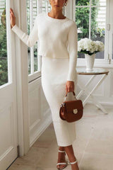 Hoobd Knitted Solid Color Sweater Skirt Suit