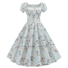 Summer Puff Sleeve Elegant Print Vintage Dress