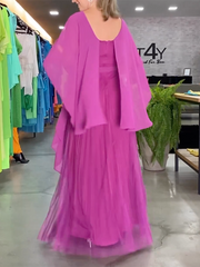 Simple Short Sleeves Split-Joint Round-Neck Maxi Dresses