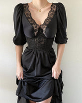 Hoobd Contrast Lace Puff Sleeve Party Dress