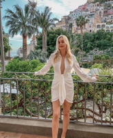 Hoobd Knotted Design Plunge Bodycon Shirt Dress