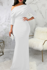 White Street Solid Patchwork One Shoulder Trumpet Mermaid Dresses
