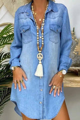 Hoobd Buttoned Pockets Design Denim Dress