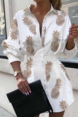 Hoobd Slim Waist Letter Print Long Sleeve Dress