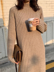 Urban Loose Long Sleeves Solid Color High-Neck Sweater Dresses
