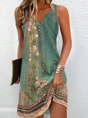 Notched Casual Jersey V Neck Sleeveless Summer Midi Dress