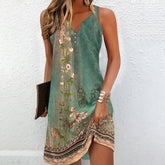 Notched Casual Jersey V Neck Sleeveless Summer Midi Dress