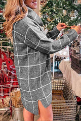 Hoobd High Collar Plaid Loose Mini Dress