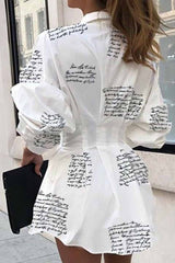Hoobd Slim Waist Letter Print Long Sleeve Dress