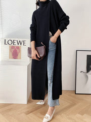 Original Loose Solid Color Split-Front Sweater Dress