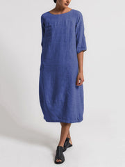 Hoobd Crew Neck 3/4 Sleeve Casual Solid Casualdress