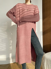 Loose Split-Side Solid Color Round-Neck Knitting Sweater Dresses