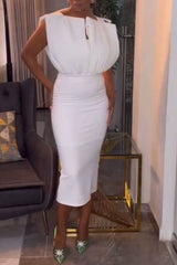 White Daily Celebrities Elegant Simplicity Patchwork Solid Color Dresses