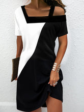 Casual One Shoulder Loose Color Block Tunic Dress