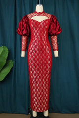 Red Sexy Patchwork Hollowed Out Half A Turtleneck Evening Dress Dresses