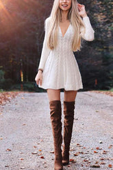 Hoobd Loose Solid Color Deep V Knitted Dress