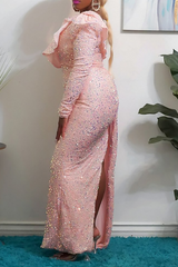 White Celebrities Patchwork Sequins One Shoulder Trumpet Mermaid Dresses