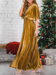 Fashion Velvet Round Neck High Slit Maxi Dresses