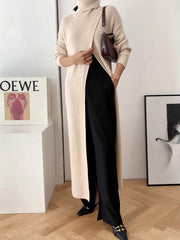 Original Loose Solid Color Split-Front Sweater Dress