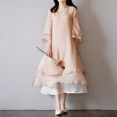 Women's Vintage Chinese classic dress loose solid color long sleeve dress Vintage Chinese classic spring and autumn robe dress