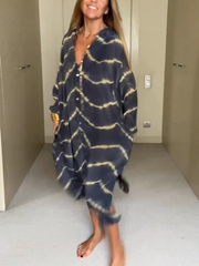 Women Stripe Ankle Length Long Sleeve Dress