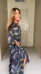 Women Stripe Ankle Length Long Sleeve Dress