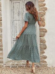 Dresses Women Casual Floral Print Dress O Neck Puff Sleeve Midi Dresses Summer Ladies Dress Vestidos