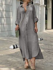 Solid Color Casual Button Lapel Collar Shirt Maxi Dress