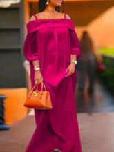 Simple Loose Puff Sleeves Solid Color Off-The-Shoulder Maxi Dresses