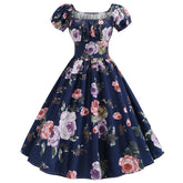Summer Puff Sleeve Elegant Print Vintage Dress