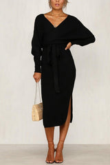 Hoobd V Neck Backless Sweater Dress(5 Colors)