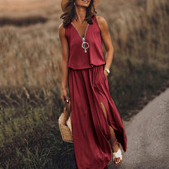 Casual Waist Solid Color Sleeveless Maxi Dress
