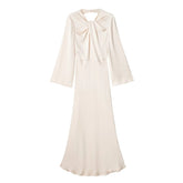 Satin Long Dress Women Backless Maxi Dress Woman Autumn Knot Party Dresses for Women 2023 Long Sleeve Female Dress