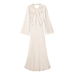 Satin Long Dress Women Backless Maxi Dress Woman Autumn Knot Party Dresses for Women 2023 Long Sleeve Female Dress