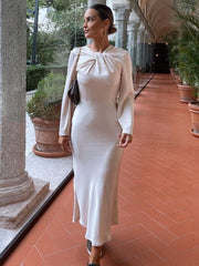 Satin Long Dress Women Backless Maxi Dress Woman Autumn Knot Party Dresses for Women 2023 Long Sleeve Female Dress