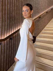 Satin Long Dress Women Backless Maxi Dress Woman Autumn Knot Party Dresses for Women 2023 Long Sleeve Female Dress