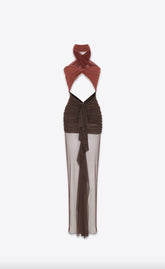 Fantastic Fall 2023 Women High Street Cut Out Twist Bustier Maxi Dress Vocation Party Sexy Halter Neck Ruched Slim Fit Dress