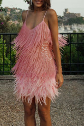 Hoobd Feather&Sequined Sweet Mini Dress