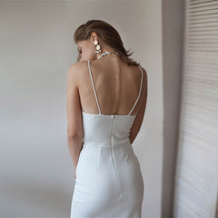 Sexy Backless White Party Dress For Women Spaghetti Strap High Split Slim Sheath 2023 New Spring