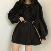 Women Vintgae Sashes Corduroy A-line Party Dress Lantern Sleeve O neck Solid High Street Casual Dress Winter Fashion Dress